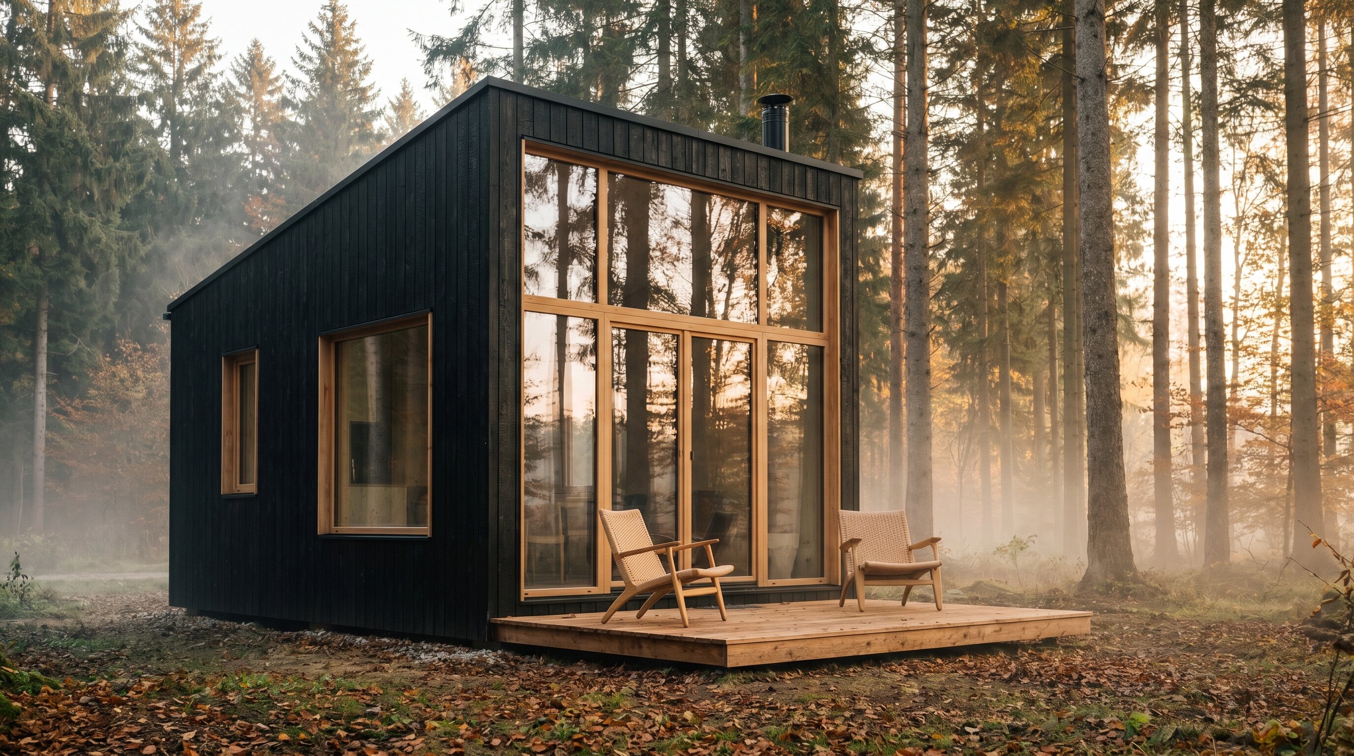 Tiny House aus geflämmter Lärche im Bayerischen Wald